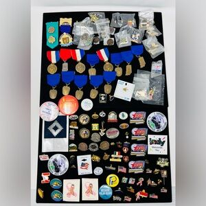 Vintage Gold & Silver Tone Assorted, Marketing, Flag, Music Pin Back Lot Of 75+